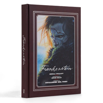 Book titled 'Frankenstein' with a cover featuring a character's face on a white background